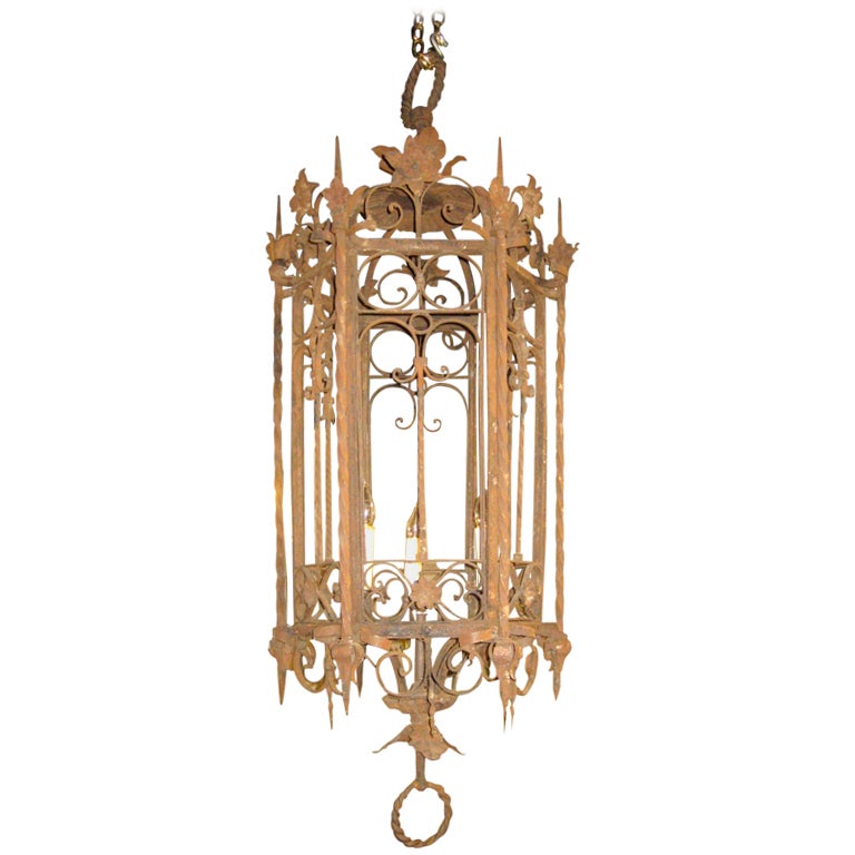 Early Wrought Iron Lantern For Sale