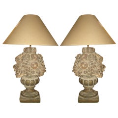 Pair Of Large Plaster Fruit Urn Lamps