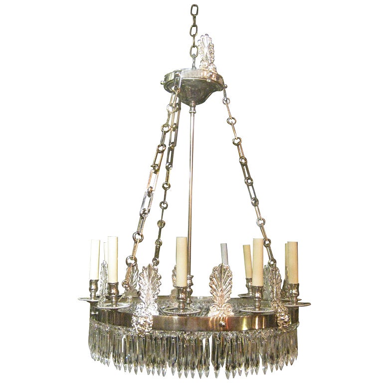 French Empire Style Silverplate Chandelier For Sale