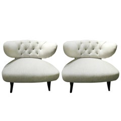 Pair Of Linen Upholstered Chairs Attributed To Billy Haines