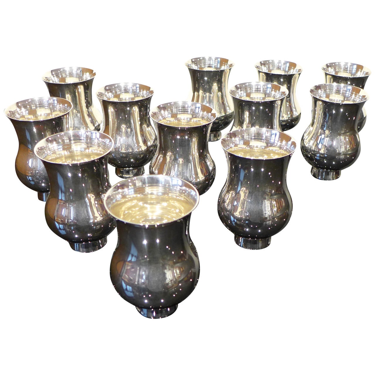 Set of Twelve Sterling Silver Puiforcat Champagne Beakers