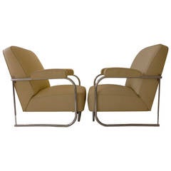 Pair of French Modernist Lounge Chairs 8