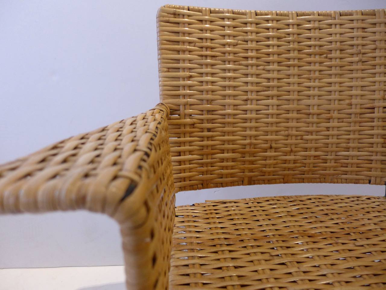 Woven Van Keppel-Green Chair in Wrought Iron and Rattan