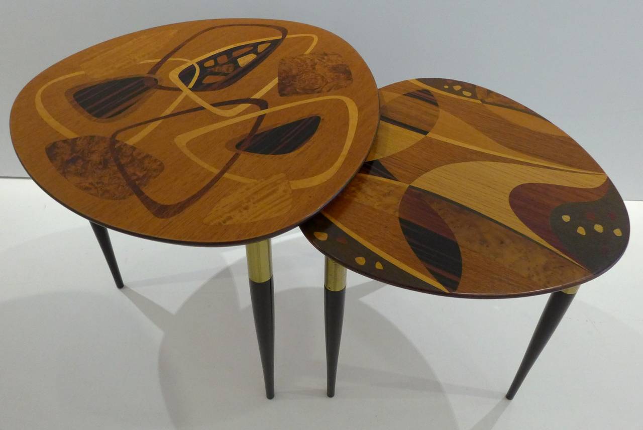 Mid-Century Modern Erno Fabry Nest of Tables with Exotic Wood Inlay