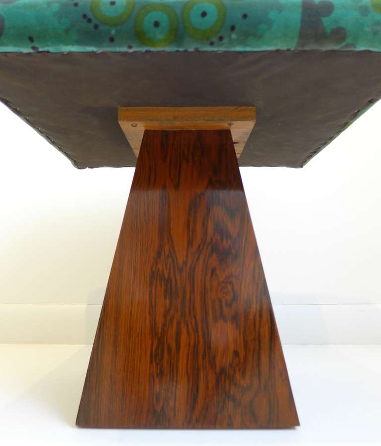 Plywood Mid-Century Stool with Vintage Velvet Fabric