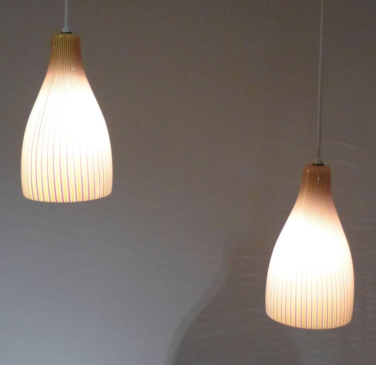 Mid-Century Modern Two Venini 'Tessuto' Pendants