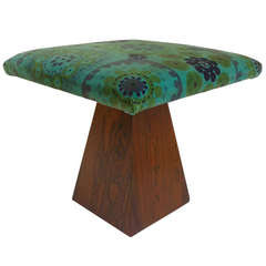 Mid-Century Stool with Vintage Velvet Fabric