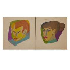 Caricatures of Eero Saarinen and Lilian Swann Saarinen