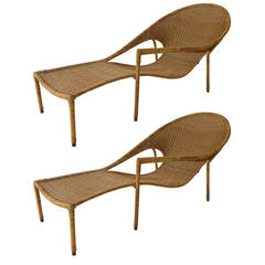 Vintage Pair of Sculptural Wicker Lounge Chairs by Francis Mair