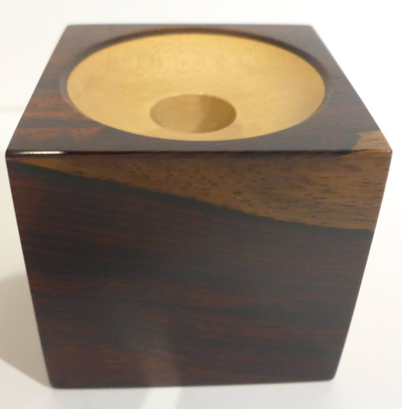 Small candleholder by renowned British woodworker and furniture maker John Makepeace (b. 1939), made of rosewood and ash, circa 1975. With maker's mark.