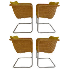 Set of Four Wicker and Chrome Chairs by Harvey Probber