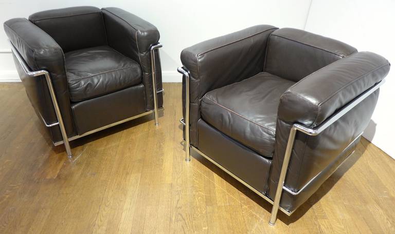Vintage Pair of Le Corbusier LC-2 Armchairs