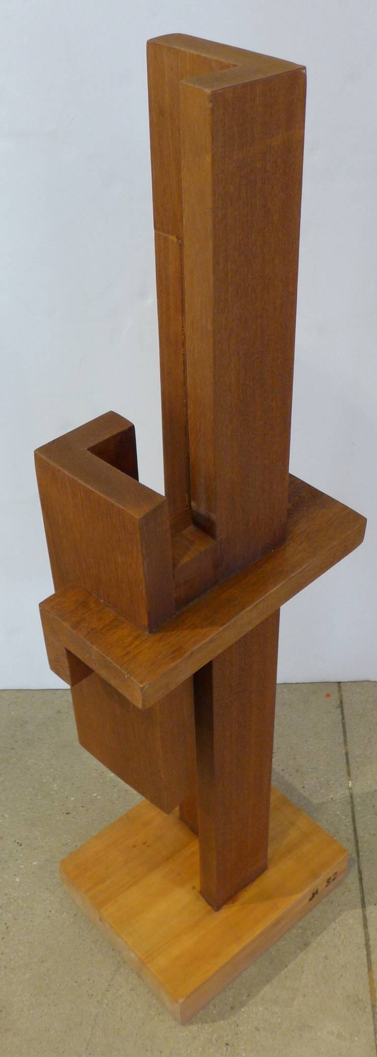 Wood Tall Constructivist Sculpture by Johannes Hoog