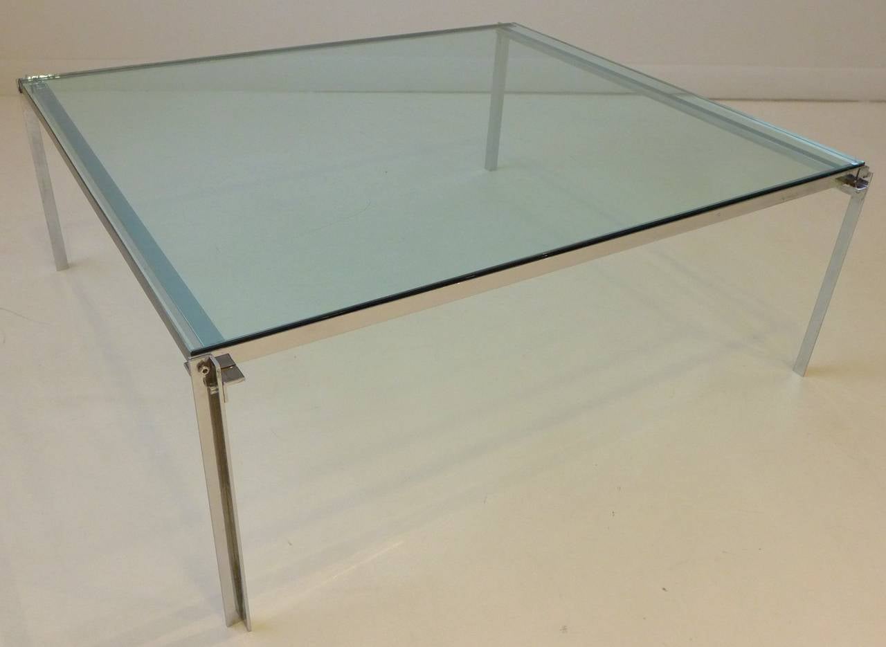 Rectangular cocktail table of chromed steel and glass by architects William Katavolos, Ross Littell, and Douglas Kelley. A relatively rare offering from Laverne Originals, circa 1958. Ref: Mobili Tipo (1956), p.187.