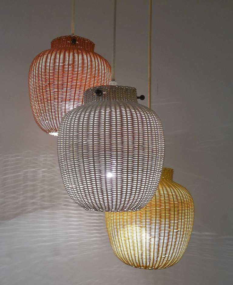 Scandinavian Hanging Fixture in Rattan and Brass In Excellent Condition In New York, NY