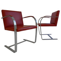Vintage Pair of Knoll Brno Chairs in Red Leather