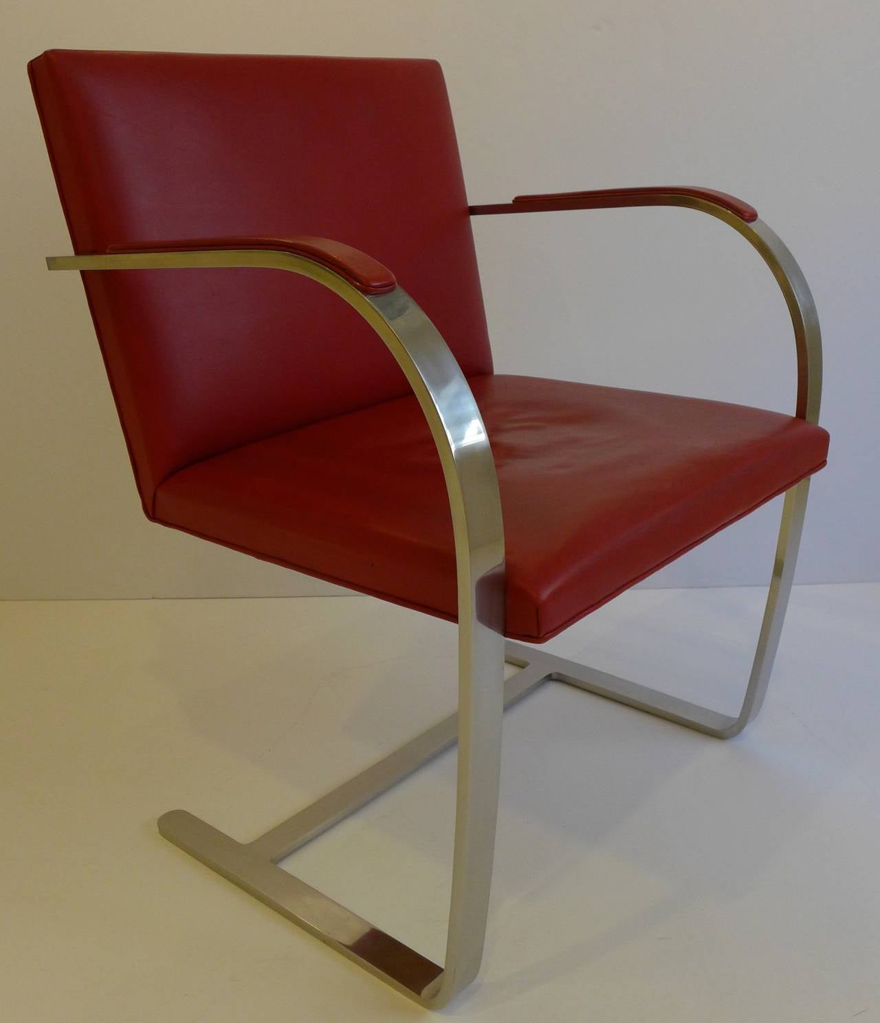 Vintage Pair of Knoll Brno Chairs in Red Leather at 1stDibs