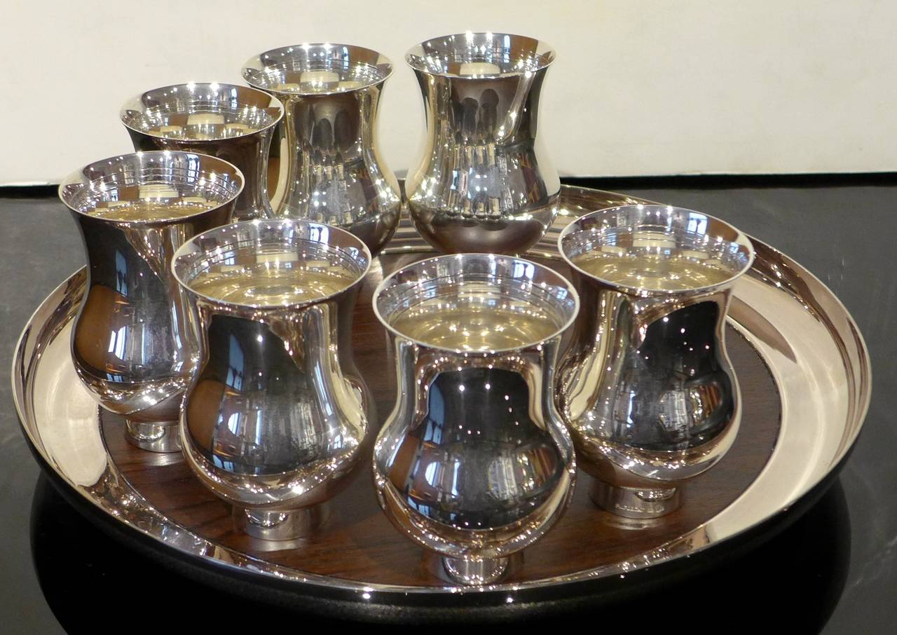 Art Deco Set of Twelve Sterling Silver Puiforcat Champagne Beakers