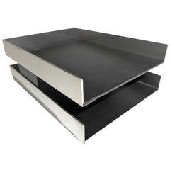 Vintage Steel and Leather Desk Organizer