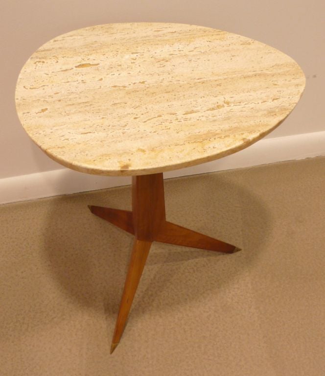 American Widdicomb Accent Table with Travertine Top