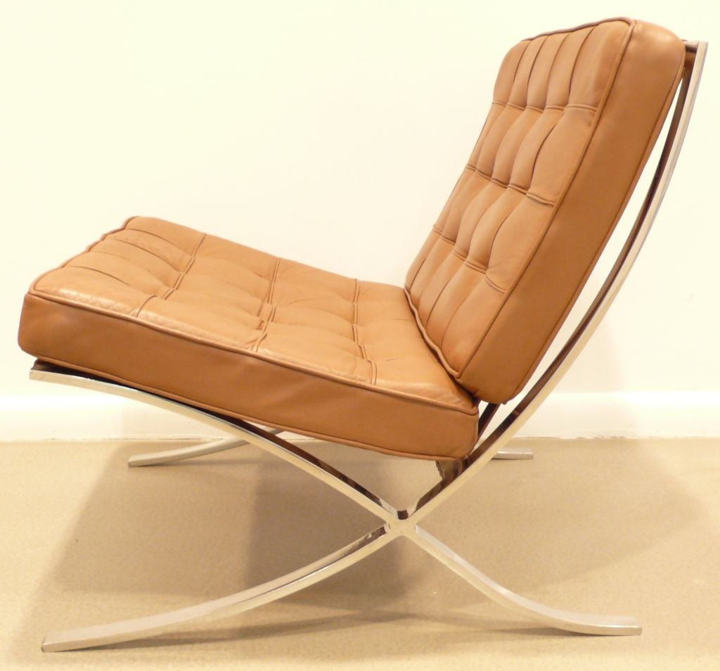 Vintage Pair of Brown Leather Knoll Barcelona Chairs at 1stDibs