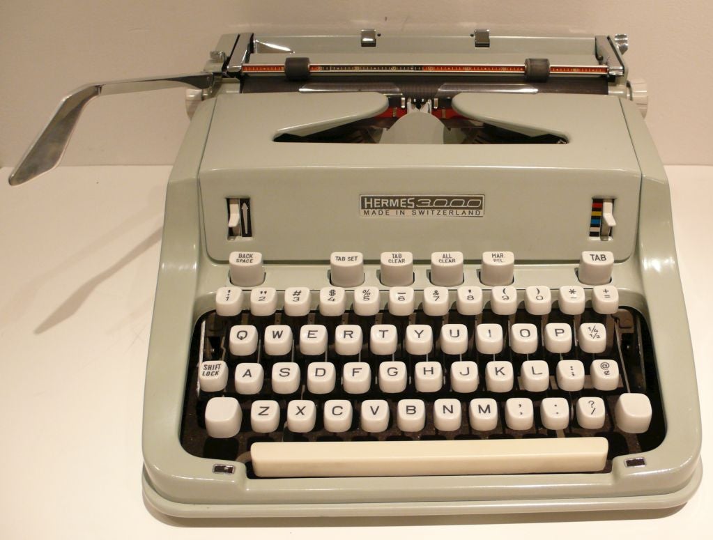 Two portable typewriters by the Swiss company Hermes, the larger a Model 3000, the smaller a 