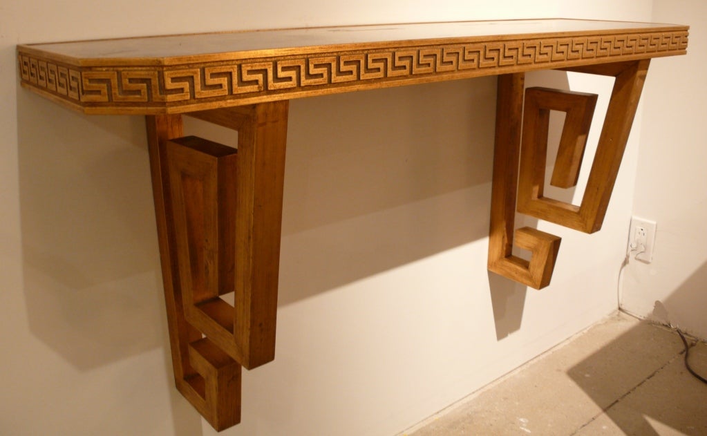 Mid-20th Century Greek Key Mirror and Hanging Console