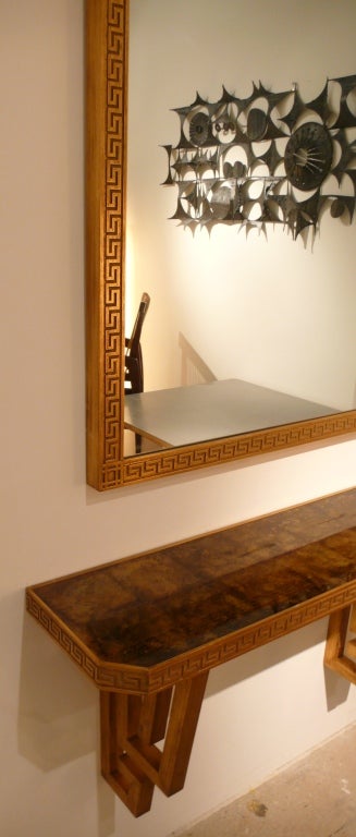 Wood Greek Key Mirror and Hanging Console