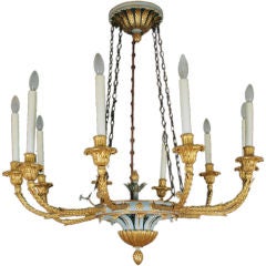 Blue Painted and Parcel Gilt Eight Arm Chandelier