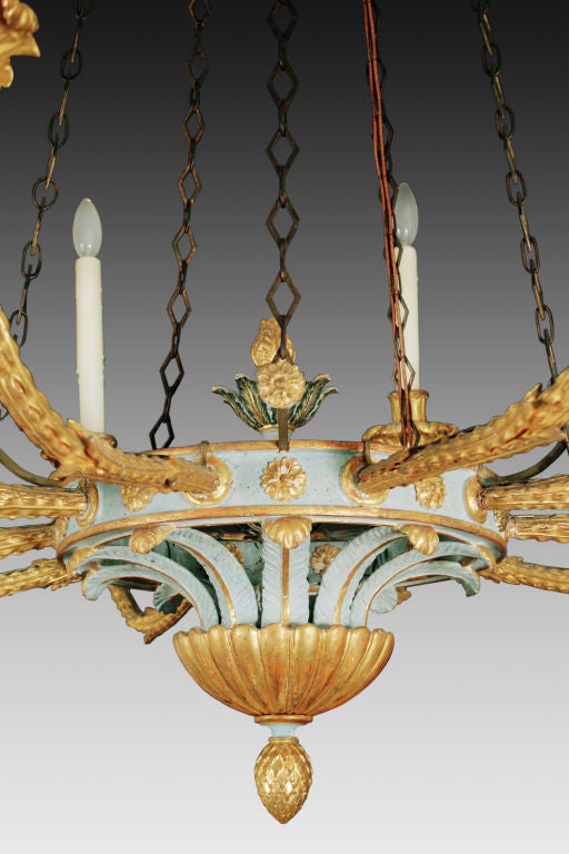 Italian Blue Painted and Parcel Gilt Eight Arm Chandelier