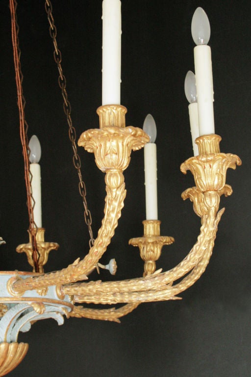 18th Century and Earlier Blue Painted and Parcel Gilt Eight Arm Chandelier