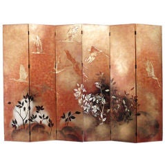 An Orange Lacquered Six Panel Screen