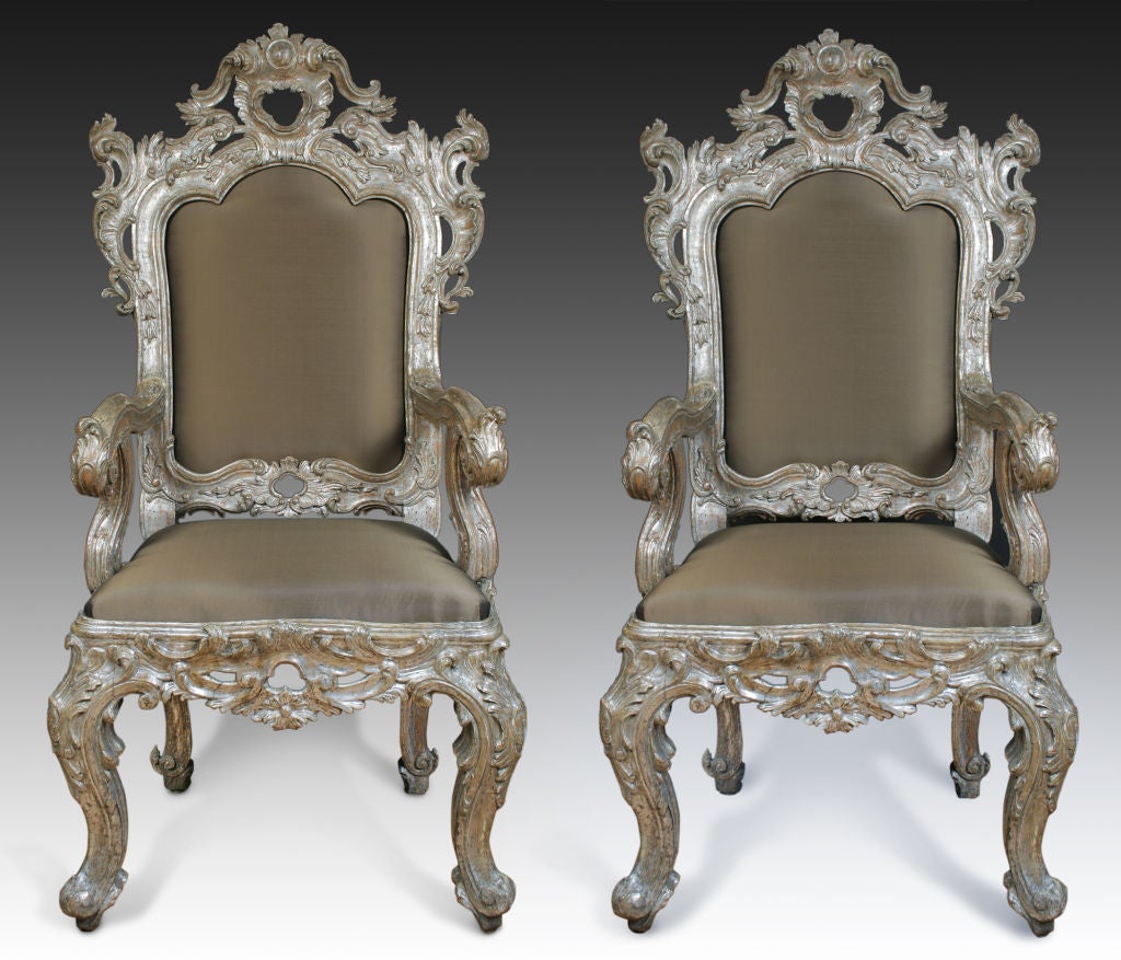 A Pair of Carlos III Silver Gilt Rococo Thrones