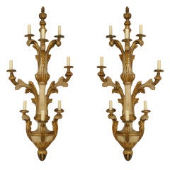 A Pair of Italian Neoclassic White Painted Parcel Gilt 8 Light