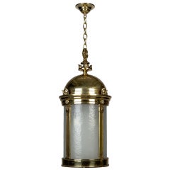 Antique A Domed Cylindrical Brass Lantern