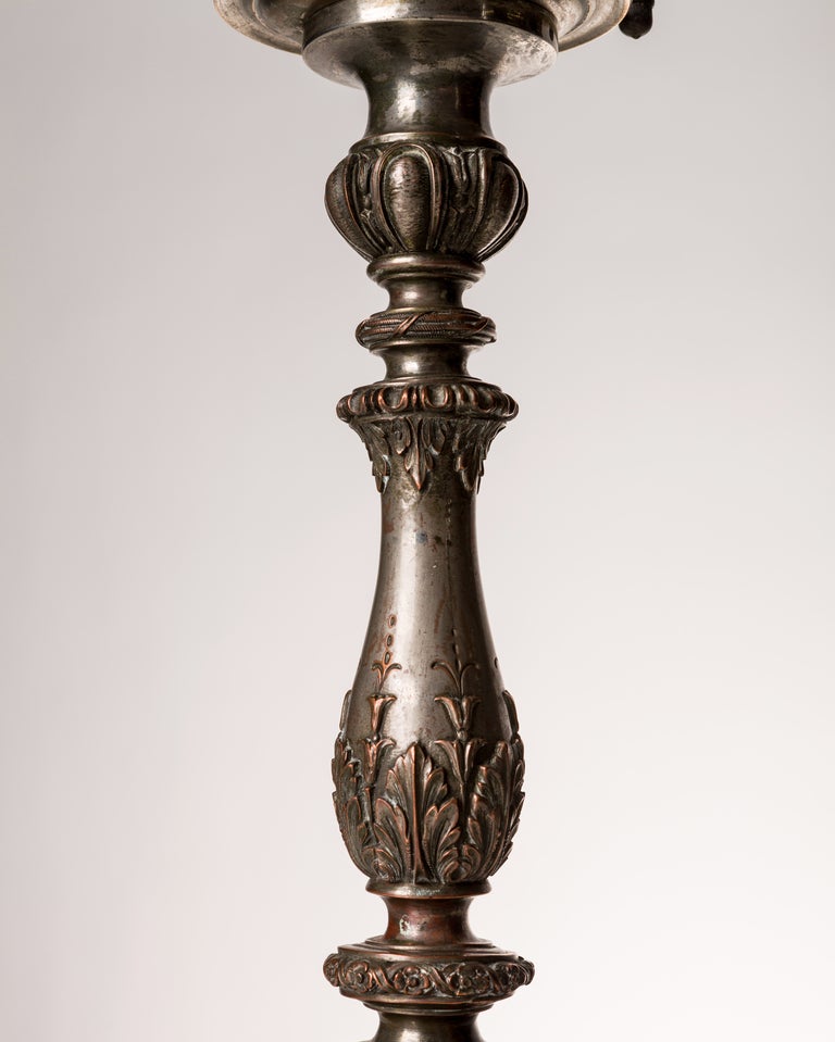 Cast Silver Plate Neoclassical Table Lamp Attributed to E. F. Caldwell, Circa 1910s For Sale