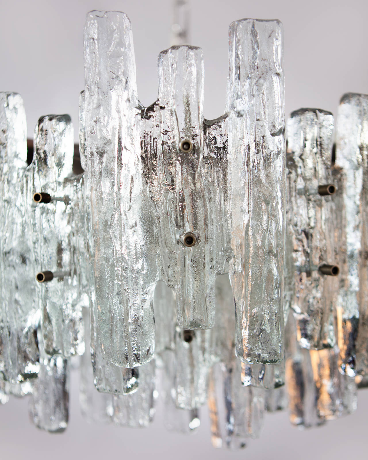 Art Glass Large Nickel J.T. Kalmar Chandelier with Ice-Style Austrian Crystal Prisms