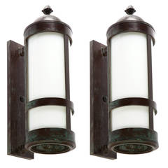 Antique Pair of Cylindrical Wall Lanterns