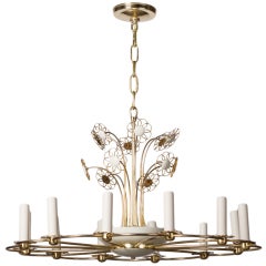 An enameled brass foliate chandelier 