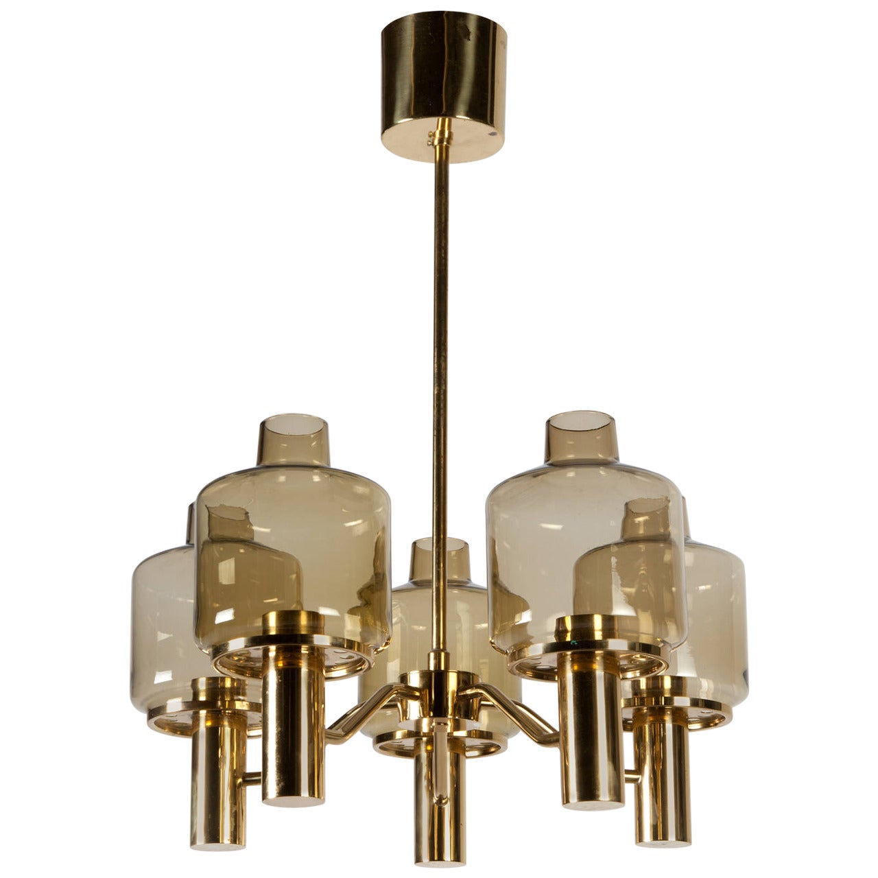 Brass and Glass Chandelier by Swedish Maker Hans-Agne Jakobsson, Circa 1960