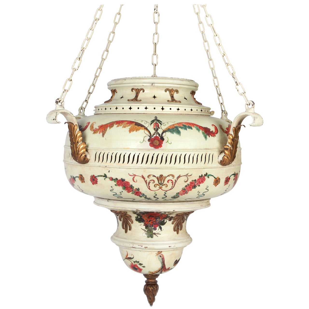 Foliate Painted and Gilded Urn Form Pendant by E. F. Caldwell Co., circa 1900s