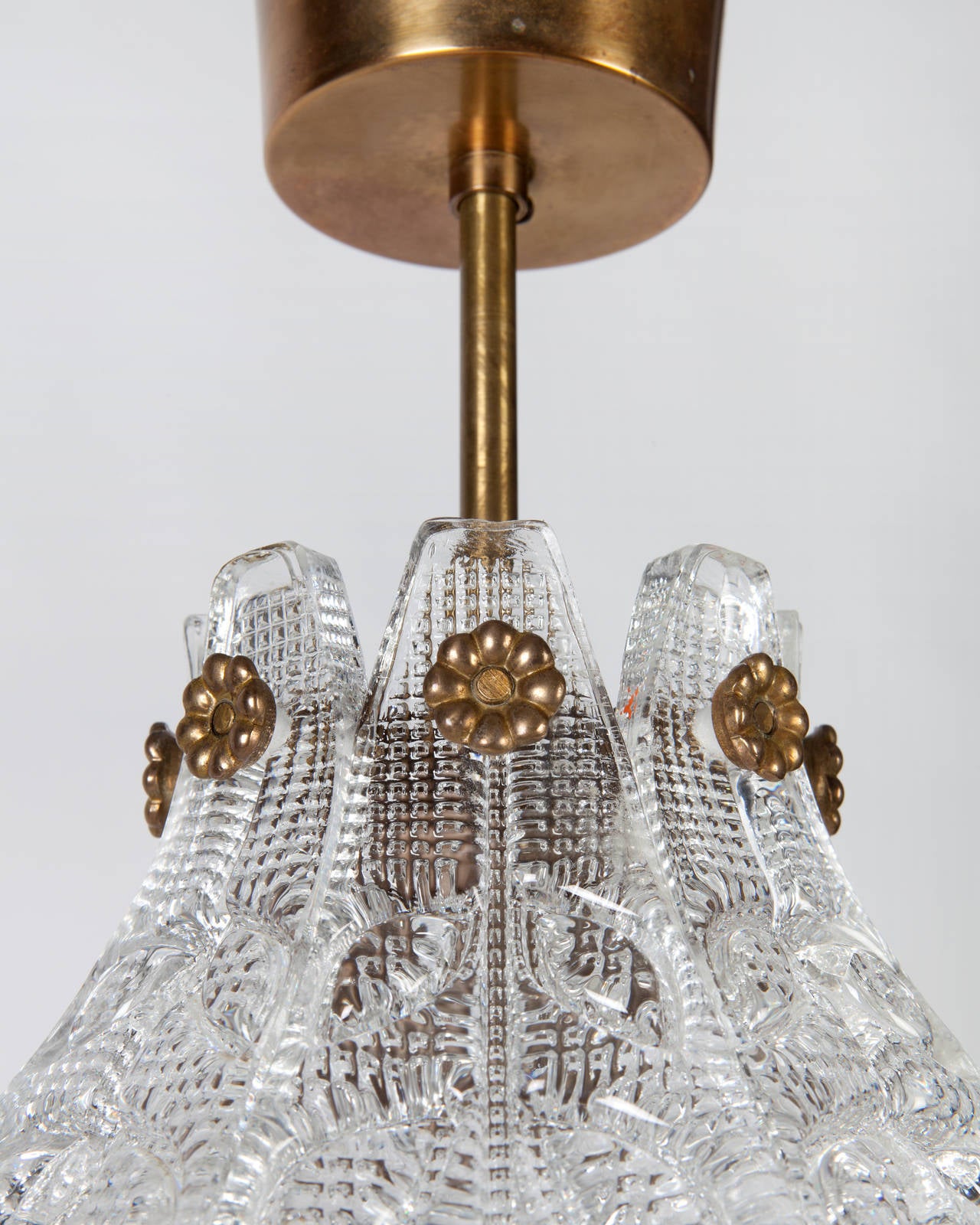 Scandinavian Modern Orrefors Crystal Foliate Pendant Designed by Carl Fagerlund, Sweden, Circa 1950
