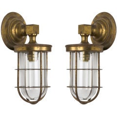 An antique pair of brass nautical lights