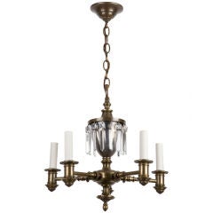 Antique A five arm brass and nickel chandelier