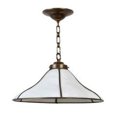 An antique curved leaded glass pendant An antique curved leaded glass pendant