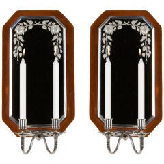 Antique A pair of silver and old velvet candle sconces