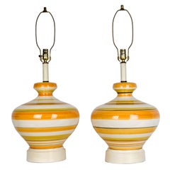 Mid-Century Ceramic Lamps with Orange, Yellow, and Pale Green Stripes, c. 1960s