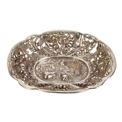 Antique Sterling Silver Tray with Fruit and Foliate Details by E. F. Caldwell, c. 1920s