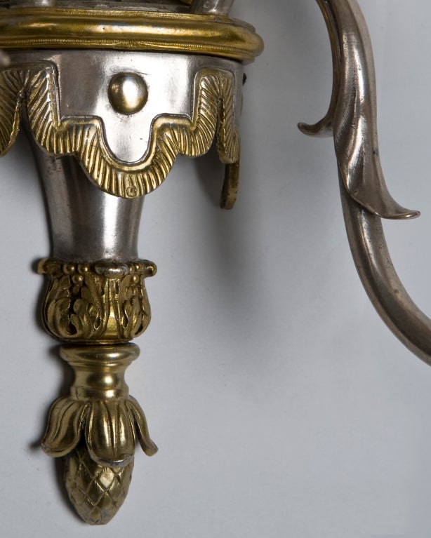 20th Century Nickel and Brass Sconces with Neoclassical Scenes by E. F. Caldwell, Circa 1920 For Sale