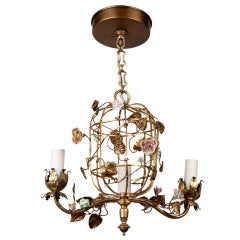 A small three-light foliate cage pendant